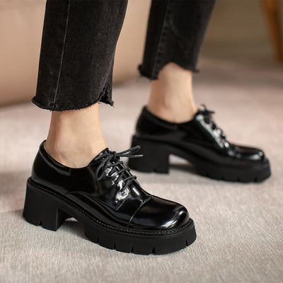 Zapatos Oxford Mujer Estilo Británico Suela Gruesa con Cordones - Image 16