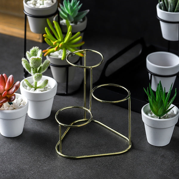 Maceta de Cerámica con Soporte de Hierro Minimalista