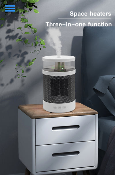 White and black 3-in-1 space heater with humidifier and night light, featuring a mesh grille and control buttons. - Image 17