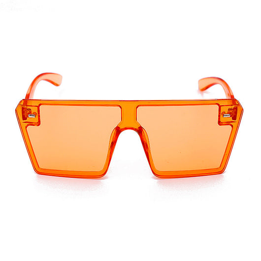 Oversized flat-top sunglasses with translucent red plastic frames and matching red lenses on a white background. - Image 9
