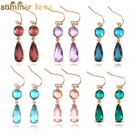 Aretes de Cristal K9 Multicolor con Borde de Cobre Geométrico - Image 2