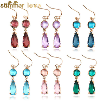 Aretes de Cristal K9 Multicolor con Borde de Cobre Geométrico - Image 2