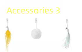 Automatic lifting cat toy with a yellow ball and white clamp, featuring interchangeable feather and pom-pom attachments. - Image 9