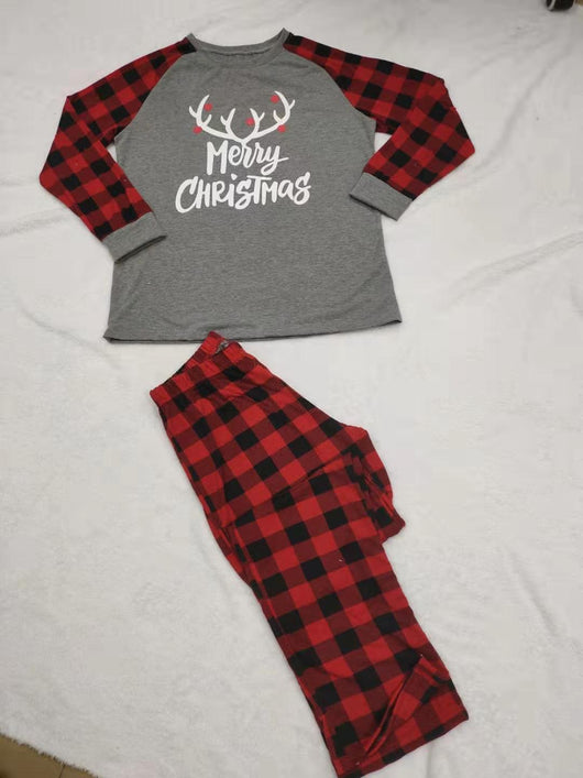Baby's Christmas pajama set with grey 'Merry Christmas' reindeer top and red and black buffalo plaid pants. - Image 6