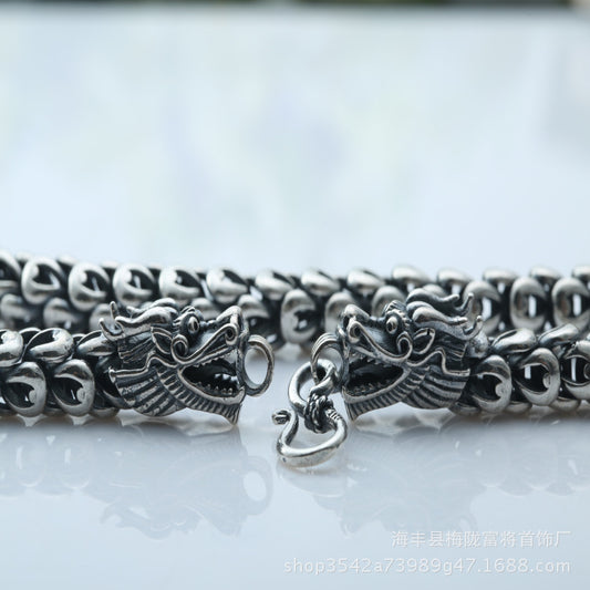 Collar Vintage Cabezas de Dragón Doble Plata S925 con Escamas - Image 2