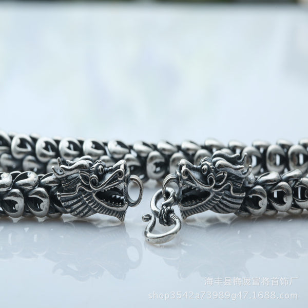 Collar Vintage Cabezas de Dragón Doble Plata S925 con Escamas
