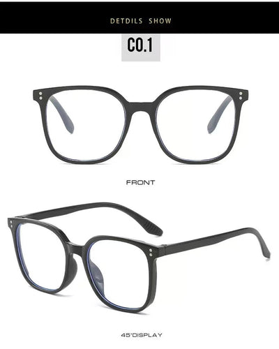 Full-frame trendy blue light blocking glasses with a transparent blue square frame and clear lenses. - Image 13