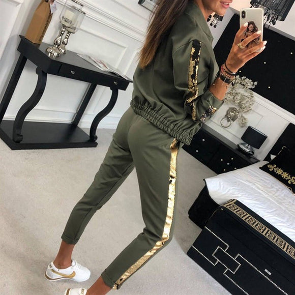 Conjunto Deportivo Mujer Otoño con Detalles Lentejuelas y Empalmes
