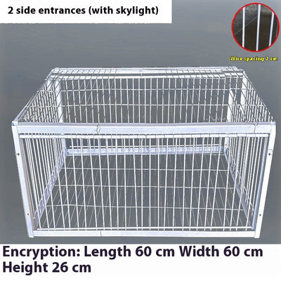 White wire pigeon cage with two side entrances and a skylight, measuring 60x40x26 cm with 2cm wire spacing. - Image 12
