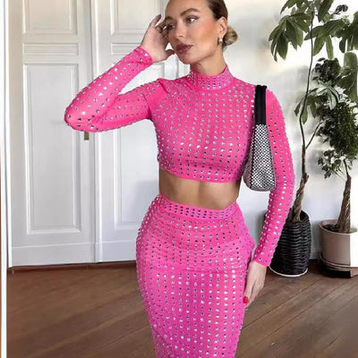 Falda Ajustada con Remaches para Mujer - Conjunto de Moda Hot Girl