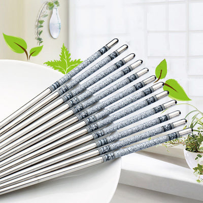Palillos Chinos de Porcelana Azul y Blanca con Acero Inoxidable - Image 8