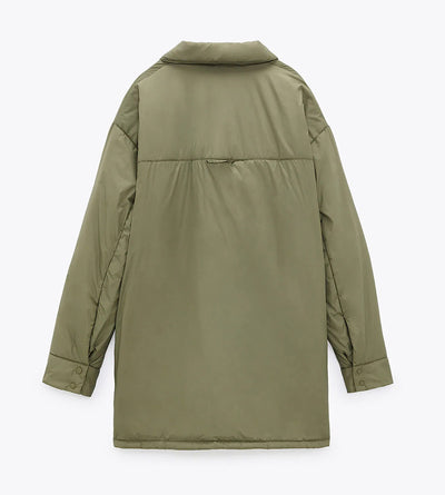 Chaqueta de Algodón Caqui Verde con Bolsillos Dobles - Abrigo Cálido - Image 3