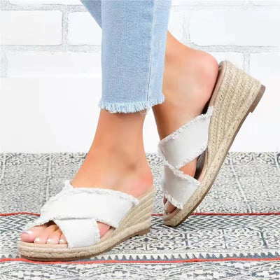 Pantuflas de Tacón Alto con Trenzado de Cáñamo y Denim Ligero - Image 3