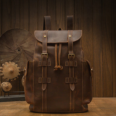 Mochila de Cuero Retro Crazy Horse para Hombre - Bolsa Casual Versátil