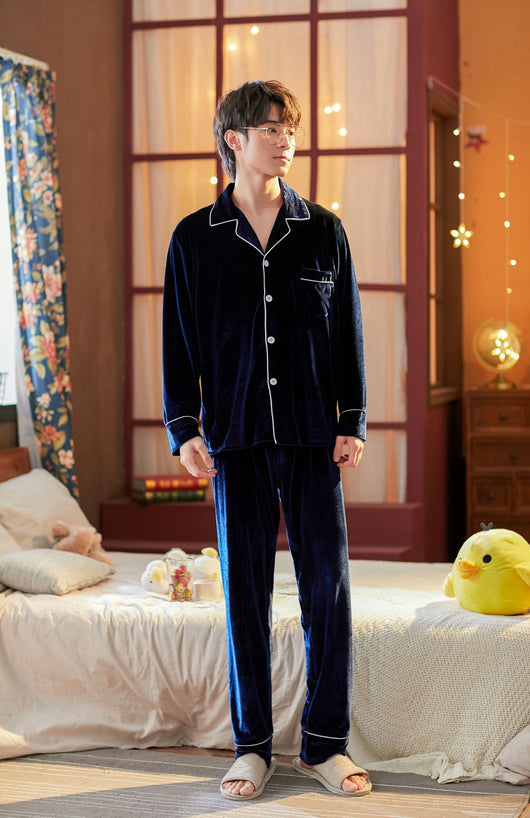 Pijama de Pareja en Terciopelo Dorado con Manga Larga - Image 21