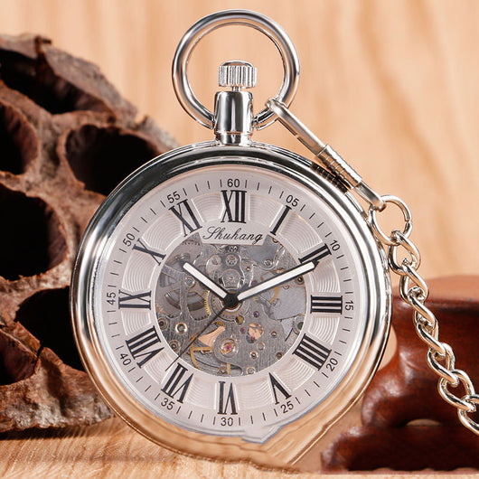 Reloj de Bolsillo Mecánico Automático con Carátula Abierta Estilo Romano