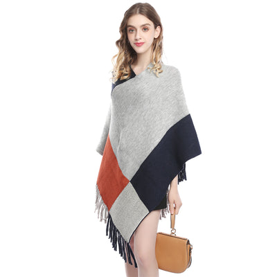 Capa Tejida para Mujer con Patchwork de Contraste de Colores - Image 6