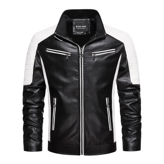 Chaqueta de Cuero Delgada Estilo Europeo Hombre Joven - Corte Slim con Cuello Alto - Image 2