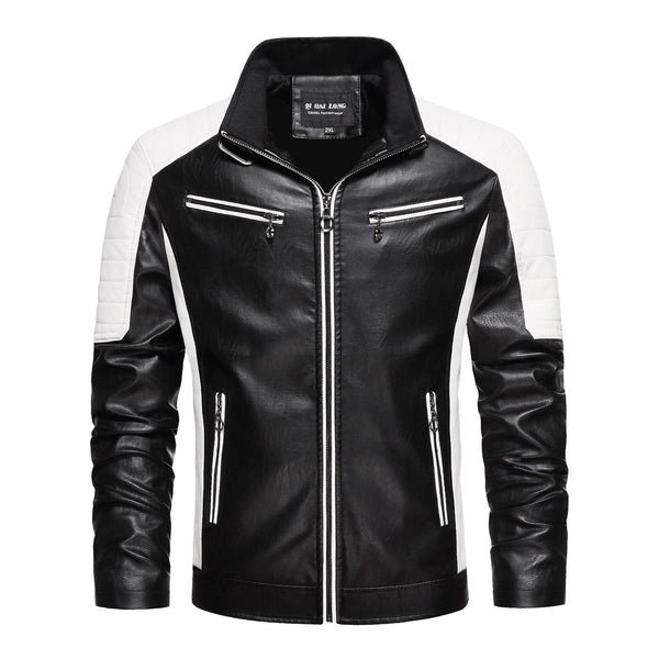 Chaqueta de Cuero Delgada Estilo Europeo Hombre Joven - Corte Slim con Cuello Alto