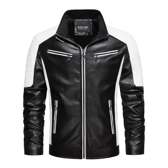 Chaqueta de Cuero Delgada Estilo Europeo Hombre Joven - Corte Slim con Cuello Alto