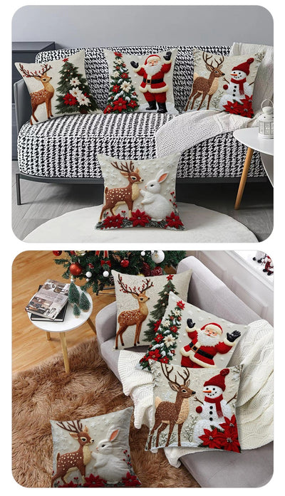 Funda de Cojín Navideño con Diseño de Alce y Conejo - Decoración Lino para Sofá - Image 11