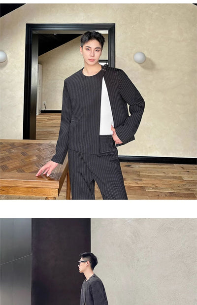Traje Corto Casual Otoño a Rayas Cuello Redondo Bootcut - Image 14