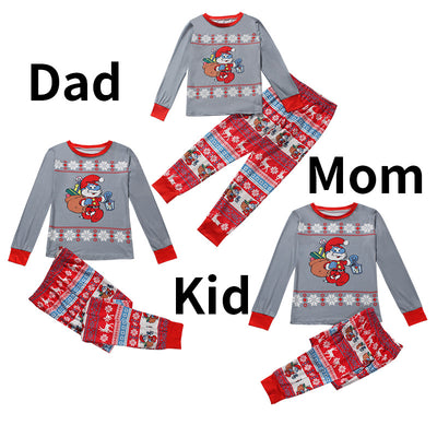 Gray and red Smurf Christmas pajama set with long-sleeved top and matching pants, featuring snowflake and reindeer prints. - Image 8