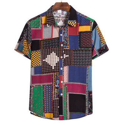 Camisa Retro Holgada de Manga Corta para Hombre Talla Grande - Image 16