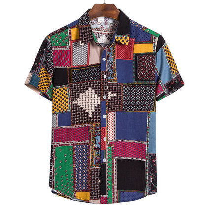 Camisa Retro Holgada de Manga Corta para Hombre Talla Grande - Image 16