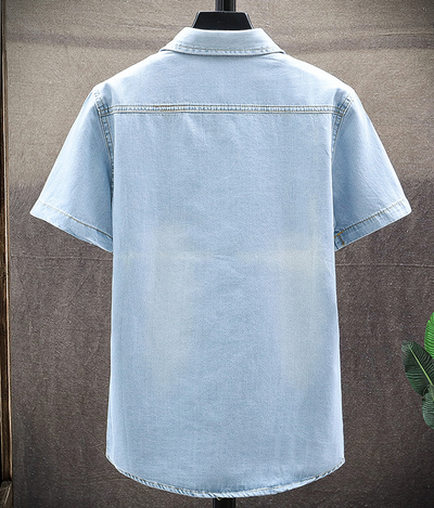 Camisa Vaquera Manga Corta Slim Fit Estilo Coreano para Hombre - Image 12