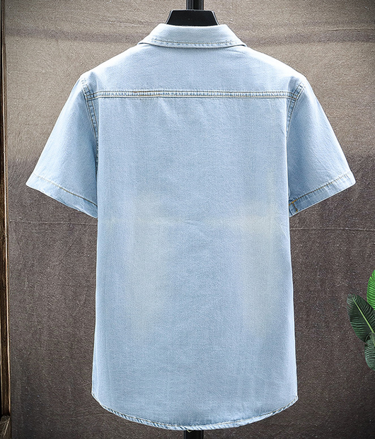 Camisa Vaquera Manga Corta Slim Fit Estilo Coreano para Hombre - Image 12