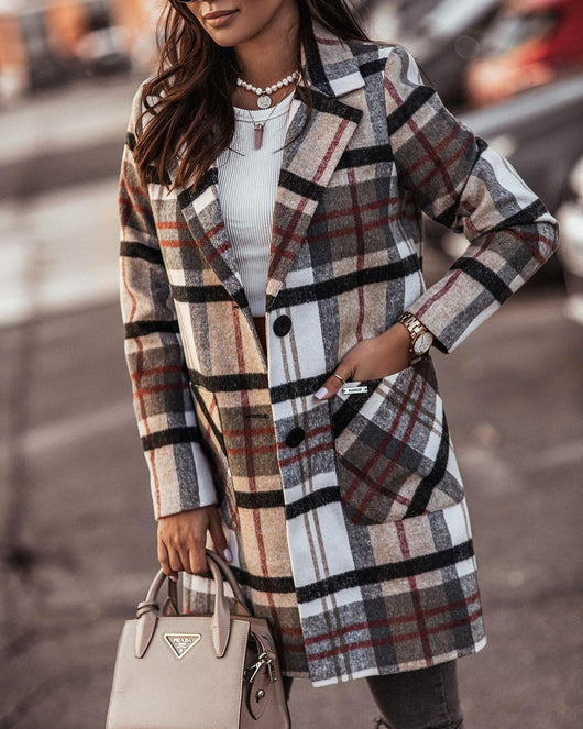 Abrigo de Lana con Estampado de Botones para Otoño e Invierno - Image 4