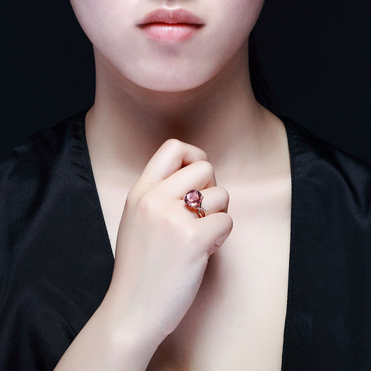 Anillo de Turmalina con Cristal Rosa y Circonitas - Diseño de Moda Europeo - Image 4