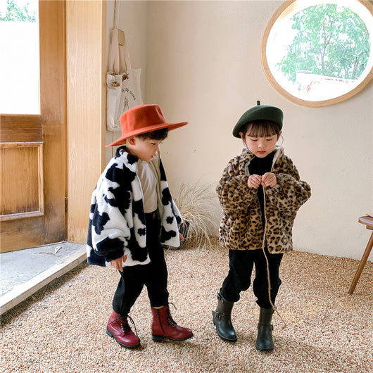 Chaqueta Estampado Leopardo con Cuello Alto para Niños y Niñas