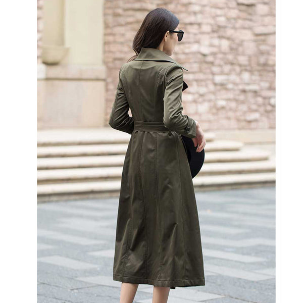 Abrigo Caqui Largo a la Rodilla Corte Slim Estilo Coreano