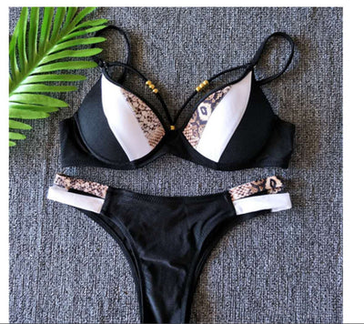 Bikini Estampado con Diseño de Piel de Serpiente y Costuras Contrastantes - Image 5