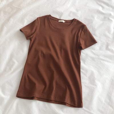 Camiseta Slim Fit de Algodón Elástico Cuello Redondo Manga Corta - Image 16