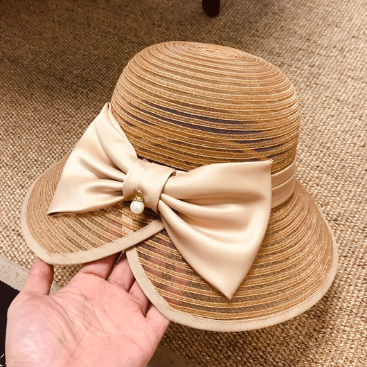 Sombrero de Paja Vintage con Moño Perla para Playa - Image 10