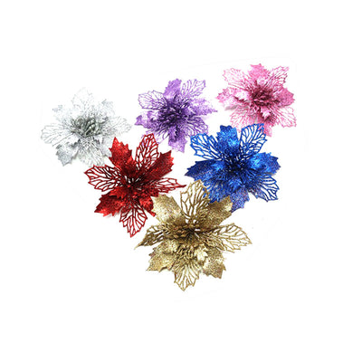 Flores Navideñas Artificiales con Brillo - Adornos para Árbol de Navidad y Decoración del Hogar - Image 4