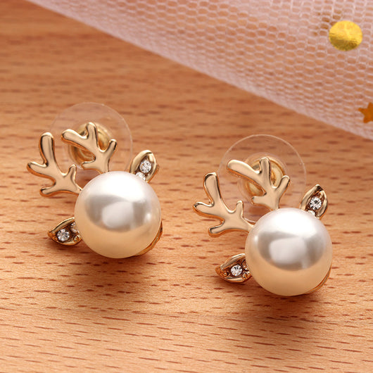 Aretes Navideños de Perla con Astas de Reno - Image 4