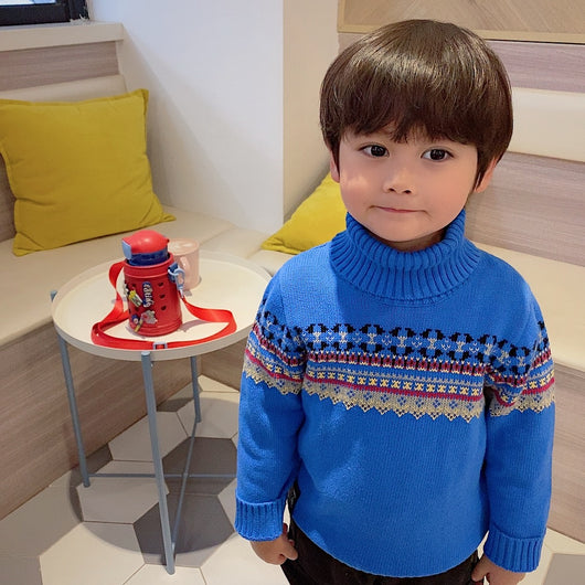 Suéter Cuello Tortuga Azul para Niños Pequeños