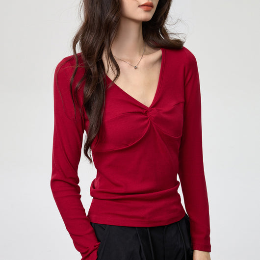 Blusa Elegante Escote Profundo con Nudo y Manga Larga - Image 4