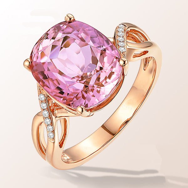 Anillo de Turmalina con Cristal Rosa y Circonitas - Diseño de Moda Europeo