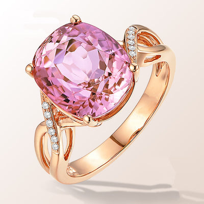 Anillo de Turmalina con Cristal Rosa y Circonitas - Diseño de Moda Europeo