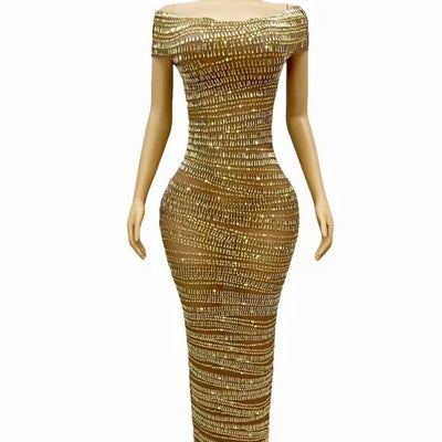 Vestido de Noche Brillante con Cristales Rhinestone - Traje de Gala Elegante