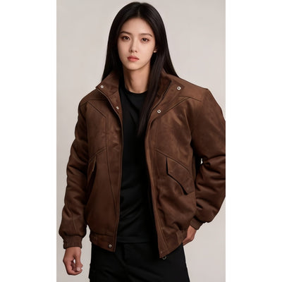 Chaqueta Acolchada de Algodón Estilo Americano con Cuello Mao y Diseño Patchwork para Hombre - Image 11