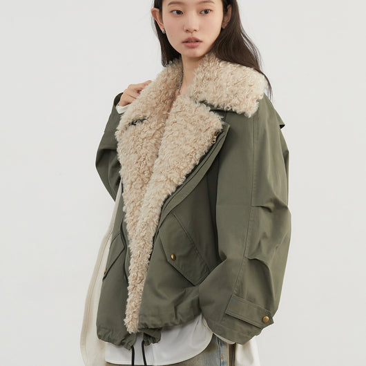 Chaqueta Retro con Cuello de Piel para Mujer