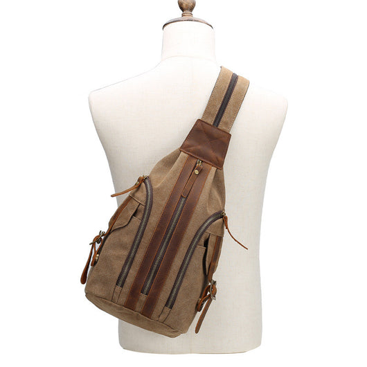 Bolsa de Pecho Retro Cuero Genuino y Lona - Mochila Cruzada Multifuncional para Hombre - Image 8