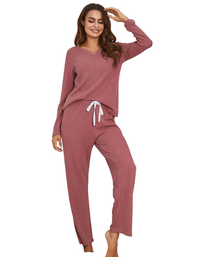 Conjunto de Pijama Largo Mujer - Traje de Descanso Cuello V - Image 8