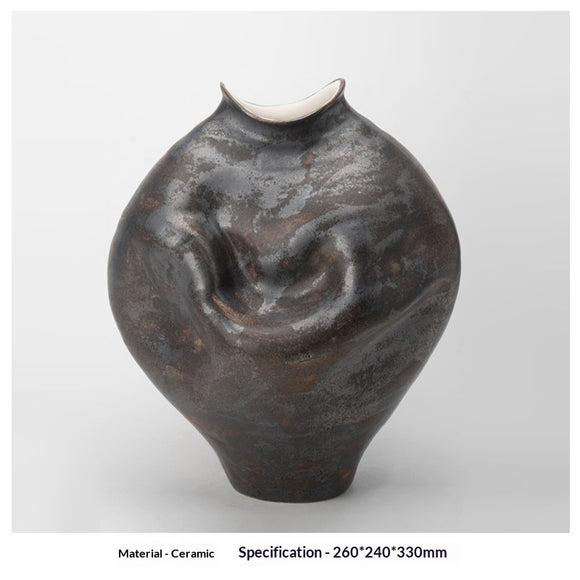 Florero de Cerámica Vintage Wabi-Sabi con Diseño Artesanal Texturizado